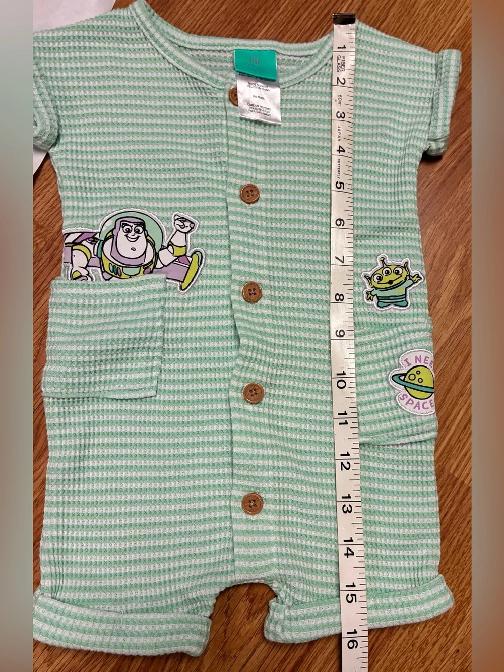Disney Baby Toy Story Buzz Lightyear Waffle Knit Romper Mint Green 0-3M